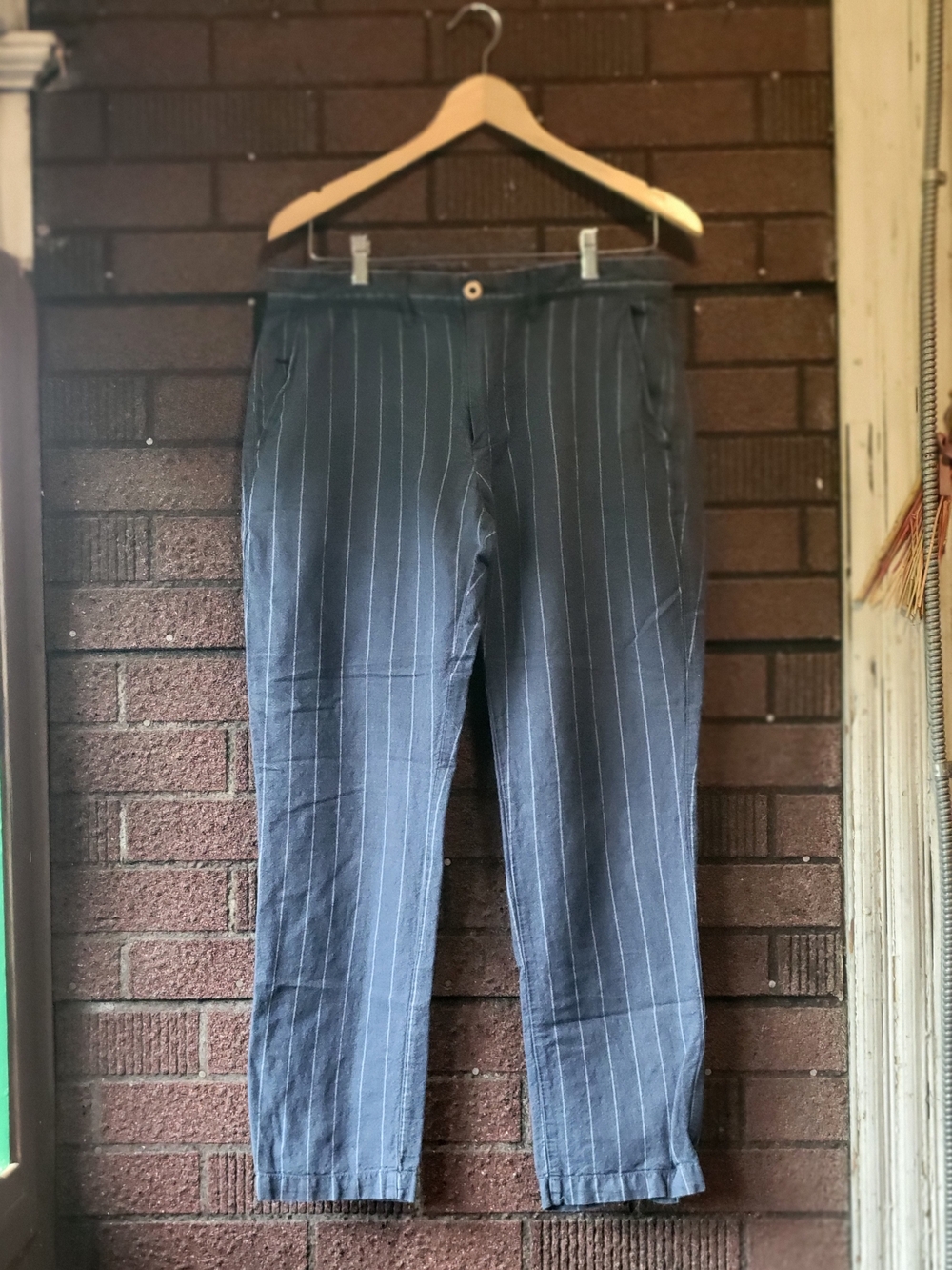 GAP Linen Chinos - Blue Pinstripe